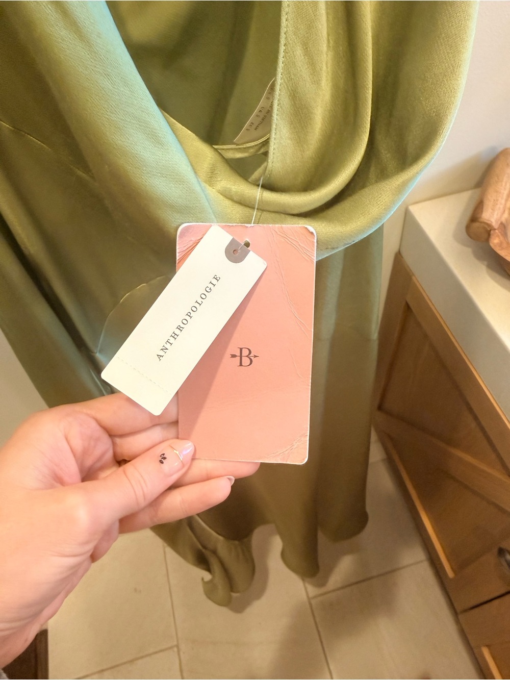 BHLDN Olive Green Satin Cowl Neck Maxi Dress - Picture 11 of 13